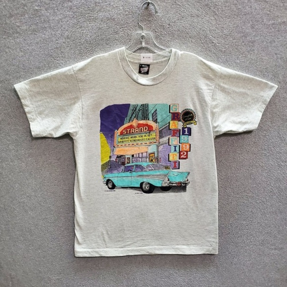 VINTAGE Graffiti Night Men T-Shirt Large Gray 92 Single Stitch Modesto CA Tee